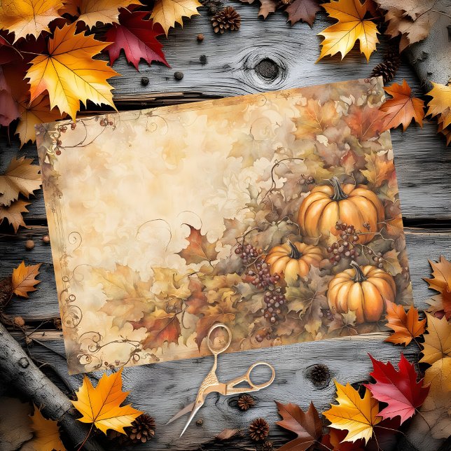 Rustic Watercolor Pumpkins  Autumn Leaves Harvest Tissue Paper (Creator Uploaded)