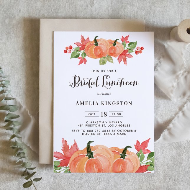 Rustic Watercolor Pumpkins Fall Bridal Luncheon Invitation (Creator Uploaded)