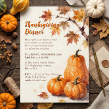 Rustic Watercolor Pumpkins Fall Thanksgiving