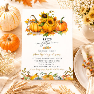 Rustic Watercolor Pumpkins Thanksgiving Dinner Invitation