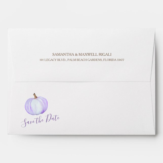 Rustic Watercolor Purple Pumpkin Address Envelope (Back (Top Flap))