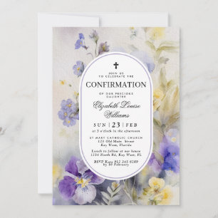 Rustic Watercolor Purple & Yellow Confirmation Invitation