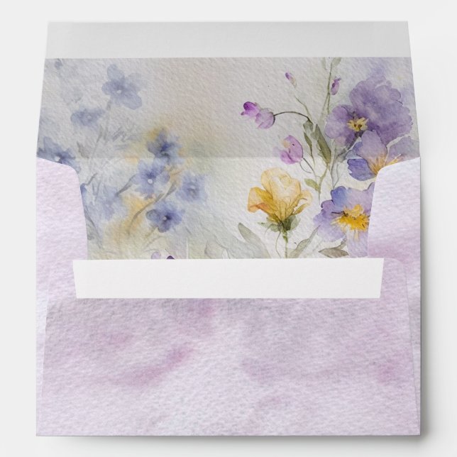 Rustic Watercolor Purple & Yellow Flowers Envelope (Back (Bottom))