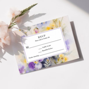 Rustic Watercolor Purple & Yellow Wedding  RSVP Card