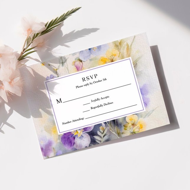 Rustic Watercolor Purple & Yellow Wedding  RSVP Card (Creator Uploaded)