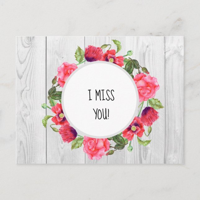 Rustic Watercolor Red and Pink Flowers Wreath Postcard (Front)