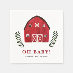 Rustic Watercolor Red Barn Farmhouse Baby Shower Napkin