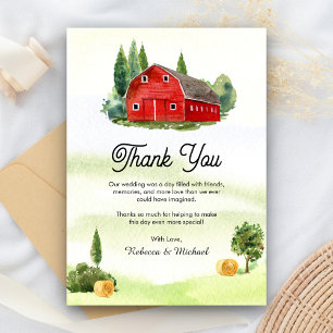 Rustic Watercolor Red Barn Rural Farm Wedding Thank You Card