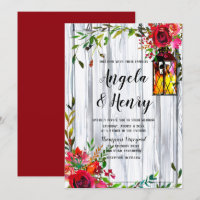 Rustic Watercolor Red Florals and Lantern Wedding