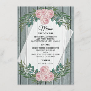 Rustic Watercolor Rose and Greenery Wedding Menu