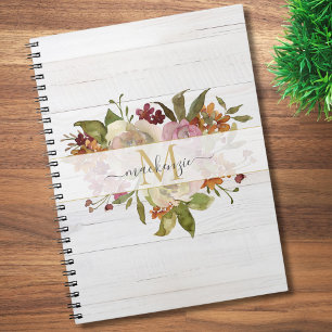 Rustic Watercolor Rose Bouquet Monogram Notebook