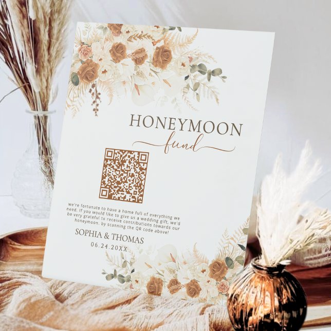 Rustic Watercolor Rose & Calla Lily Honeymoon Fund Pedestal Sign (Creator Uploaded)