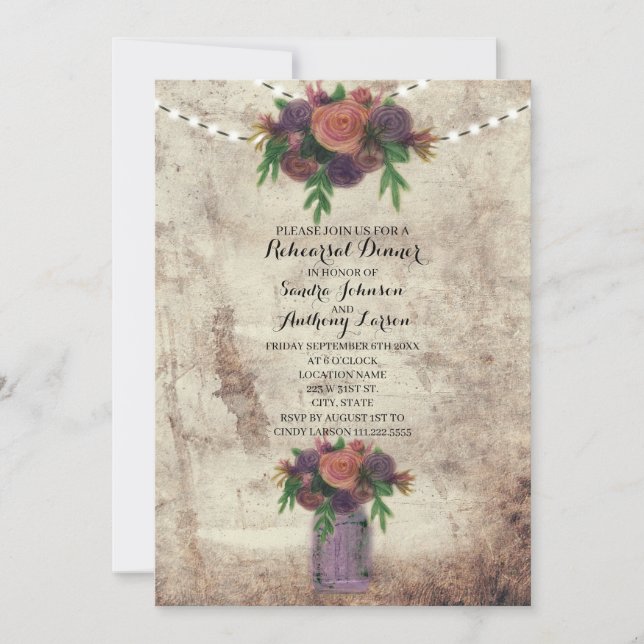 Rustic Watercolor Rose Wedding Rehearsal Invite (Front)