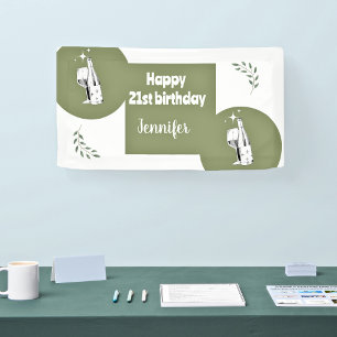 Rustic Watercolor Sage Green Happy 21st birthday  Banner