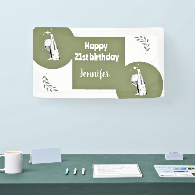 Rustic Watercolor Sage Green Happy 21st birthday  Banner (Creator Uploaded)