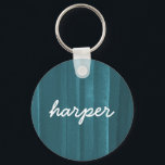 Rustic Watercolor Script Name PersonalizedKeychain Key Ring<br><div class="desc">This keychain featuring a watercolor background in teal blue,  and a personalised name in a script font,  makes a wonderful gift. Text is fully customisable. Look for coordinating products from Parcel Studios.</div>