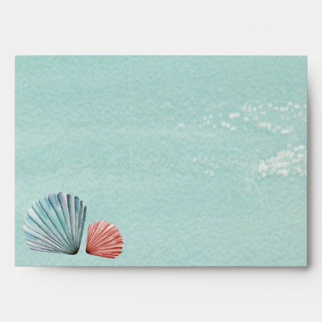 Rustic Watercolor Seashells Starfish Beach Wedding Envelope (Front)