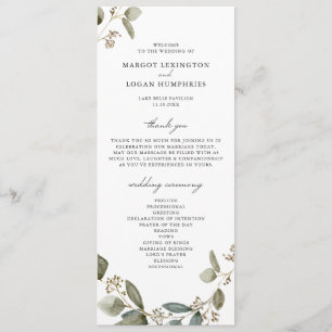 Rustic Watercolor Seeded Eucalyptus Wedding Programme