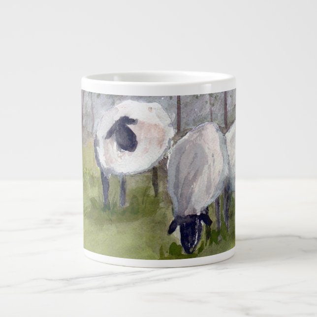 Rustic Watercolor Sheep Large Coffee Mug (Front)