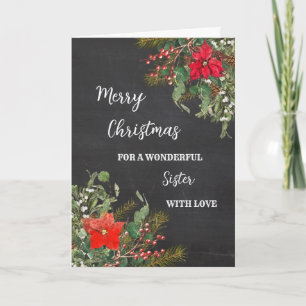 Rustic Watercolor Sister Merry Christmas Card