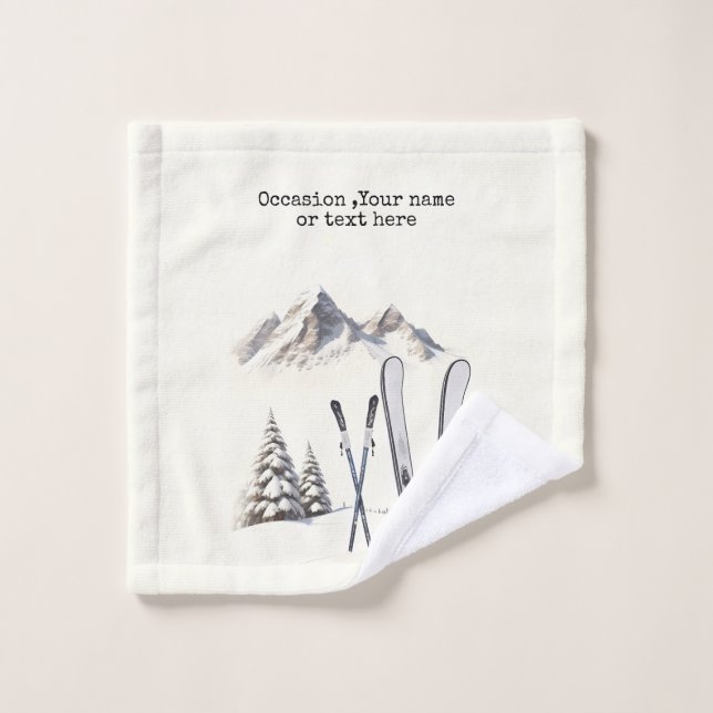 Rustic Watercolor Ski Snow Tree Mountain Winter  Wash Cloth (Wash Cloth)