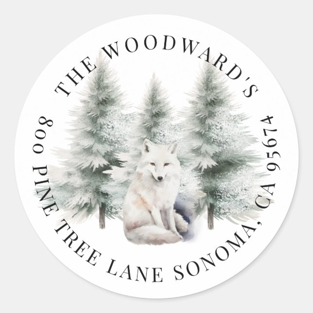 Rustic Watercolor Snowy FoxHoliday Classic Round Sticker (Front)
