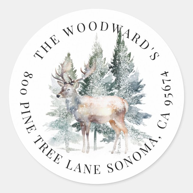 Rustic Watercolor Snowy Owl Holiday Classic Round Sticker (Front)