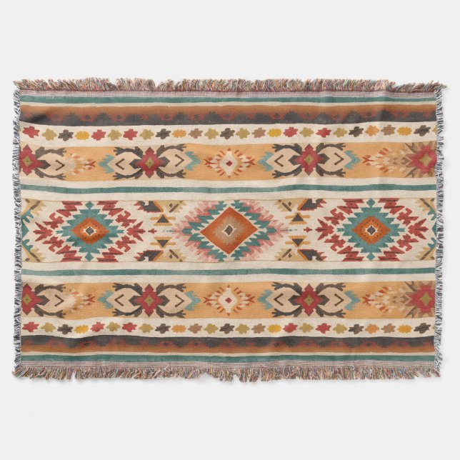 Rustic Watercolor Southwestern Stripe Pattern  Throw Blanket (Front)