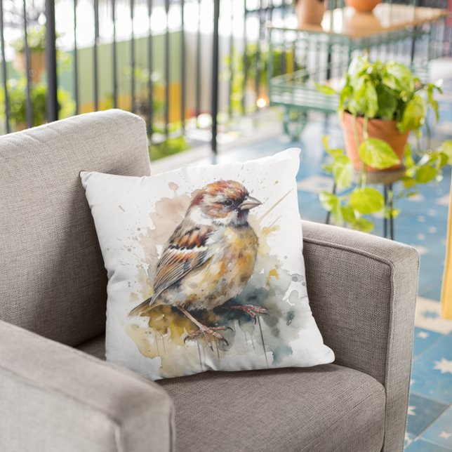 Rustic Watercolor Sparrow Cushion (Creator Uploaded)