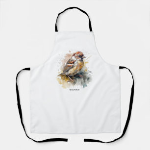 Rustic Watercolor Sparrow, custom Apron