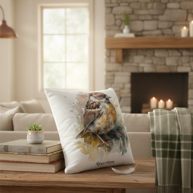 Rustic Watercolor Sparrow, custom Cushion (Creator Uploaded)