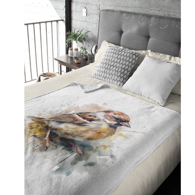 Rustic Watercolor Sparrow, custom Fleece Blanket (Creator Uploaded)
