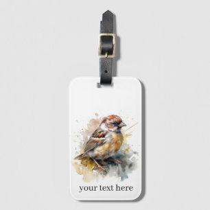 Rustic Watercolor Sparrow, custom Luggage Tag