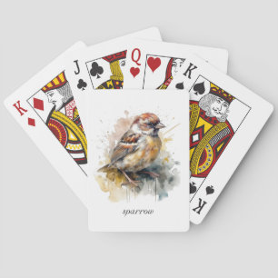 Rustic Watercolor Sparrow, custom Playing Cards