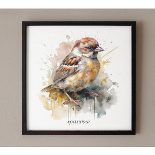 Rustic Watercolor Sparrow, custom Poster