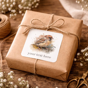 Rustic Watercolor Sparrow, custom Square Sticker