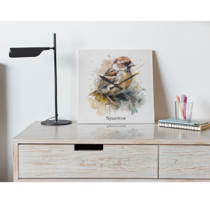 Rustic Watercolor Sparrow, custom Square Wall Clock