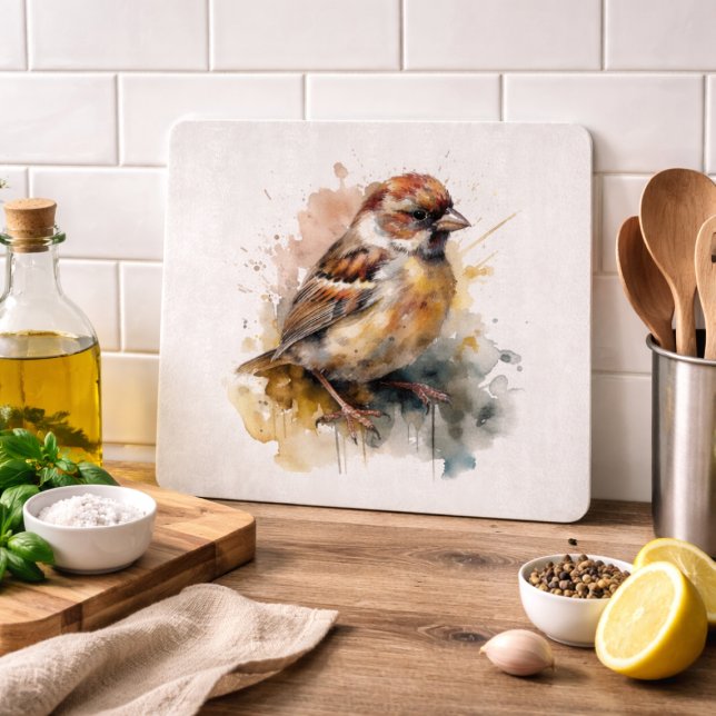 Rustic Watercolor Sparrow Cutting Board (Creator Uploaded)