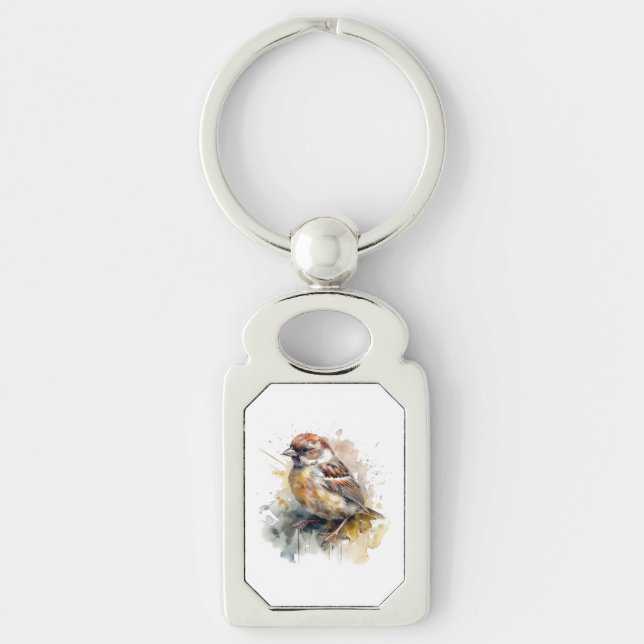 Rustic Watercolor Sparrow Key Ring (Front)