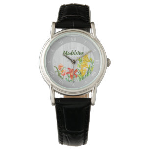 Rustic Watercolor Spring Flowers Floral Art Watch