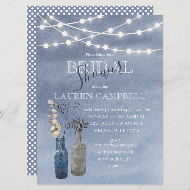 Rustic Watercolor String Lights Bridal Shower Invitation (Front/Back)