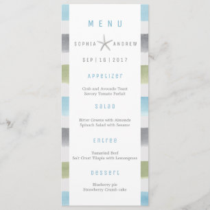 Rustic watercolor stripes beach wedding menu