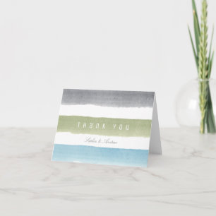 Rustic watercolor stripes beach wedding thank you card