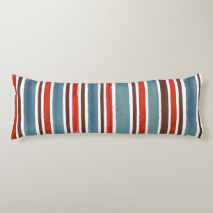 Rustic Watercolor Stripes – Red, Blue, and Brown Body Cushion