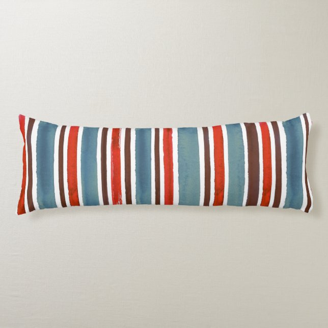 Rustic Watercolor Stripes – Red, Blue, and Brown  Body Cushion (Front)