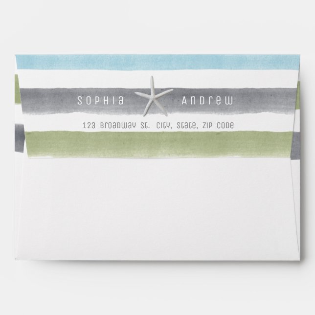 Rustic watercolor stripes with return address envelope (Back (Top Flap))