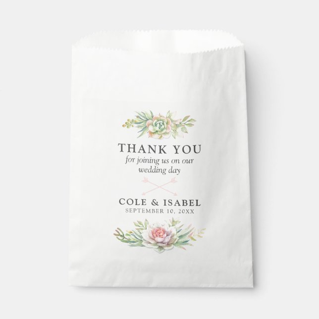 Rustic Watercolor Succulent Boho Wedding Thank You Favour Bags (Front)