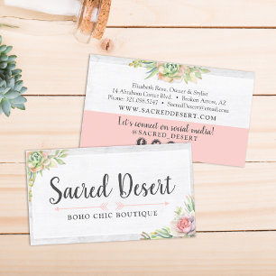 Rustic Watercolor Succulent Cactus Social Media Business Card
