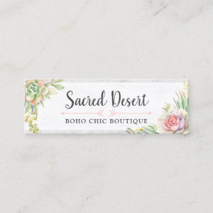 Rustic Watercolor Succulent Cactus Social Media Mini Business Card