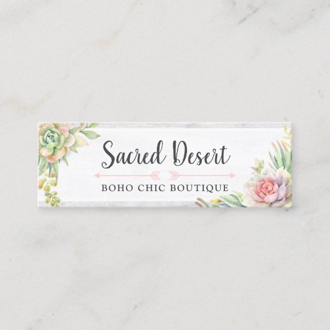 Rustic Watercolor Succulent Cactus Social Media Mini Business Card (Front)